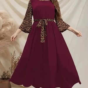 Elegant Burgundy Dress with Leopard Print Accents